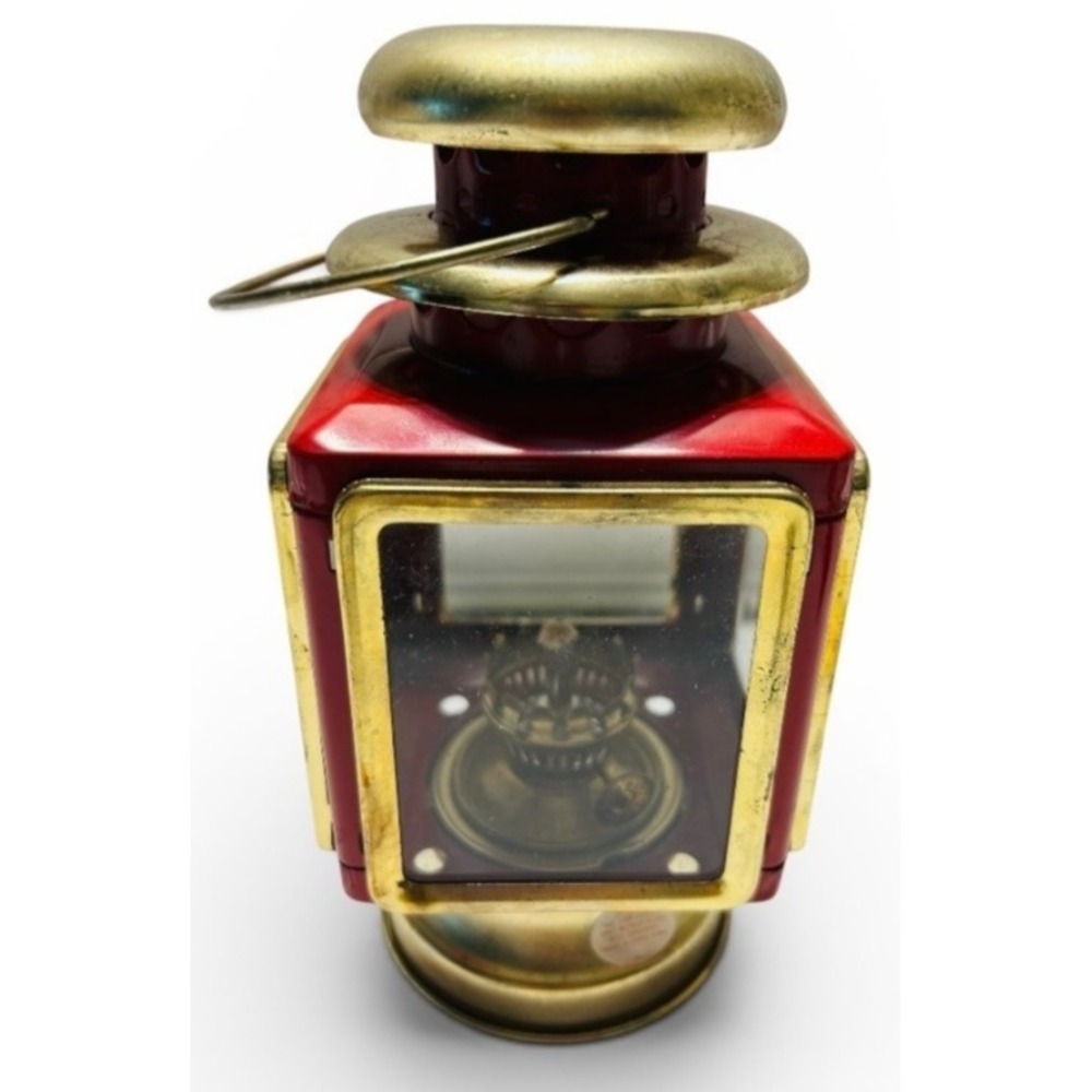 Vintage Interpur Red Carriage Hurricane Lantern Metal Oil Kerosene Lamp